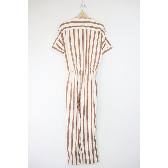 NWT Maje Pieni Stripe Jumpsuit Surplice V-Neck Straight Leg Cream Orange Brown S - Picture 5 of 7